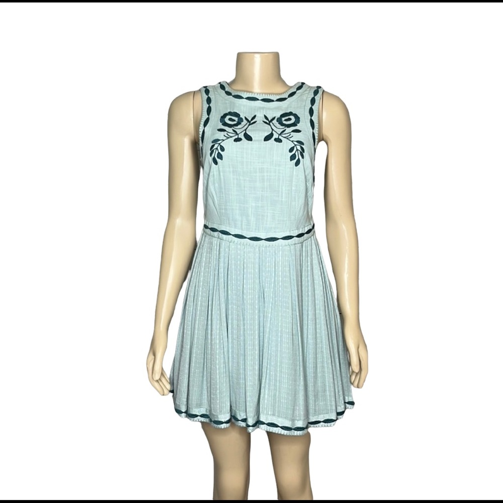 Free People mint green embroidered dress size 4